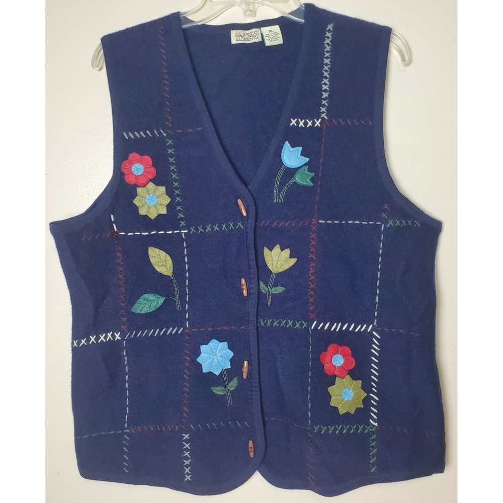 Boho Hippie Festival Floral Wool XL Vest Wearable Art Cabincore Phoebe Buffay